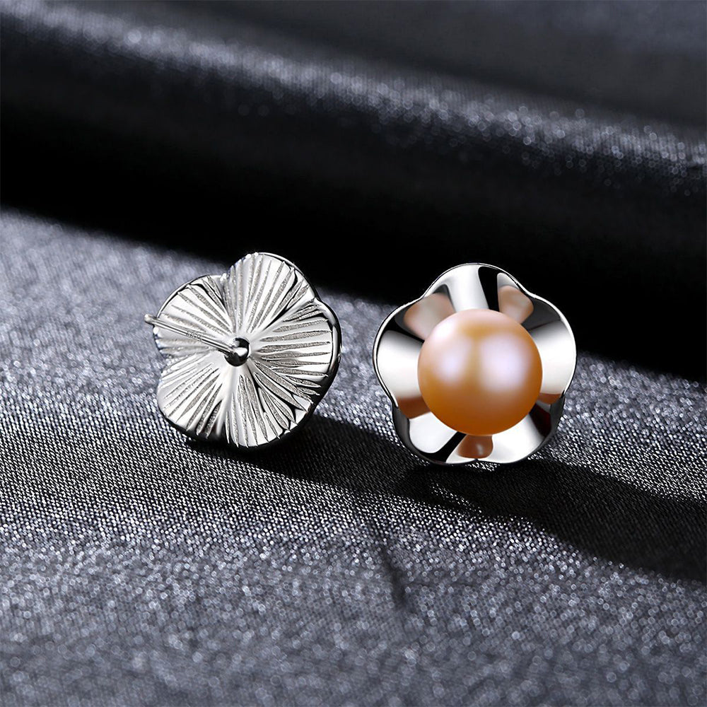 925 Sterling Silver Natural Pearl Stud Earrings Fashion Jewelry Gift for Women Girl
