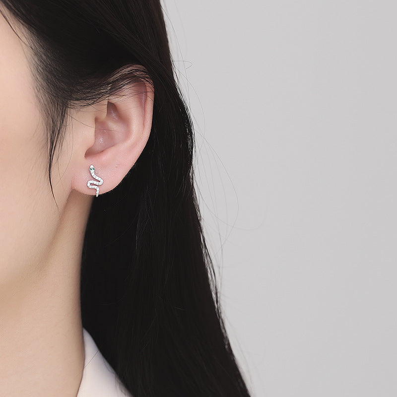 925 Sterling Silver Snake Screw Back Stud Earrings