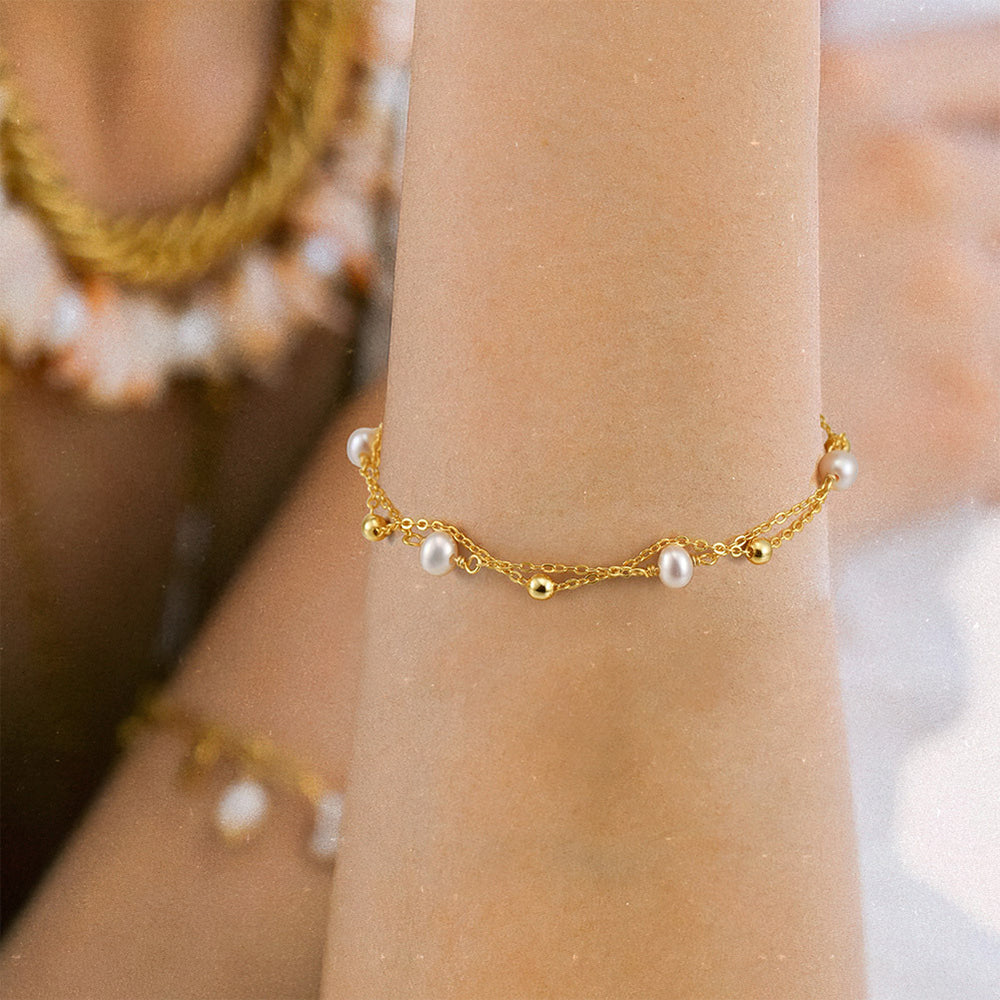 925 Sterling Silver Pearl Bracelet Fashion Jewelry Gift for Women Girls