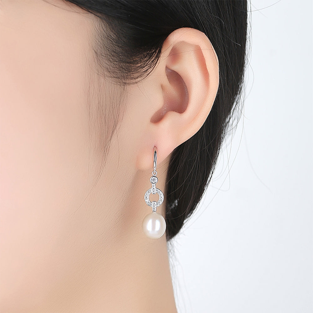 925 Sterling Silver Natural Pearl Drop Hook Earrings Fashion Jewelry Gift for Women Girls