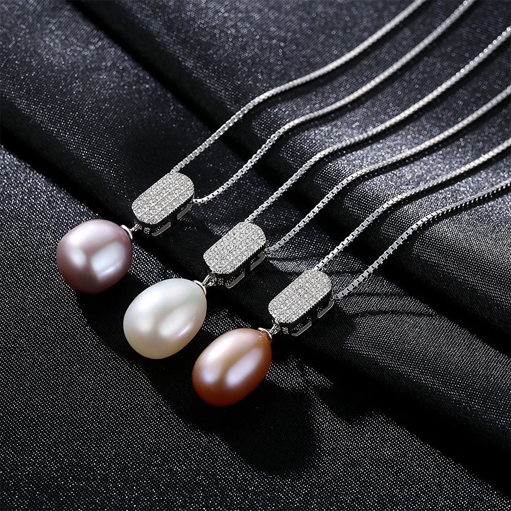 925 Sterling Silver Natural Pearl Drop Necklace Fashion Jewelry Gift for Women Girls