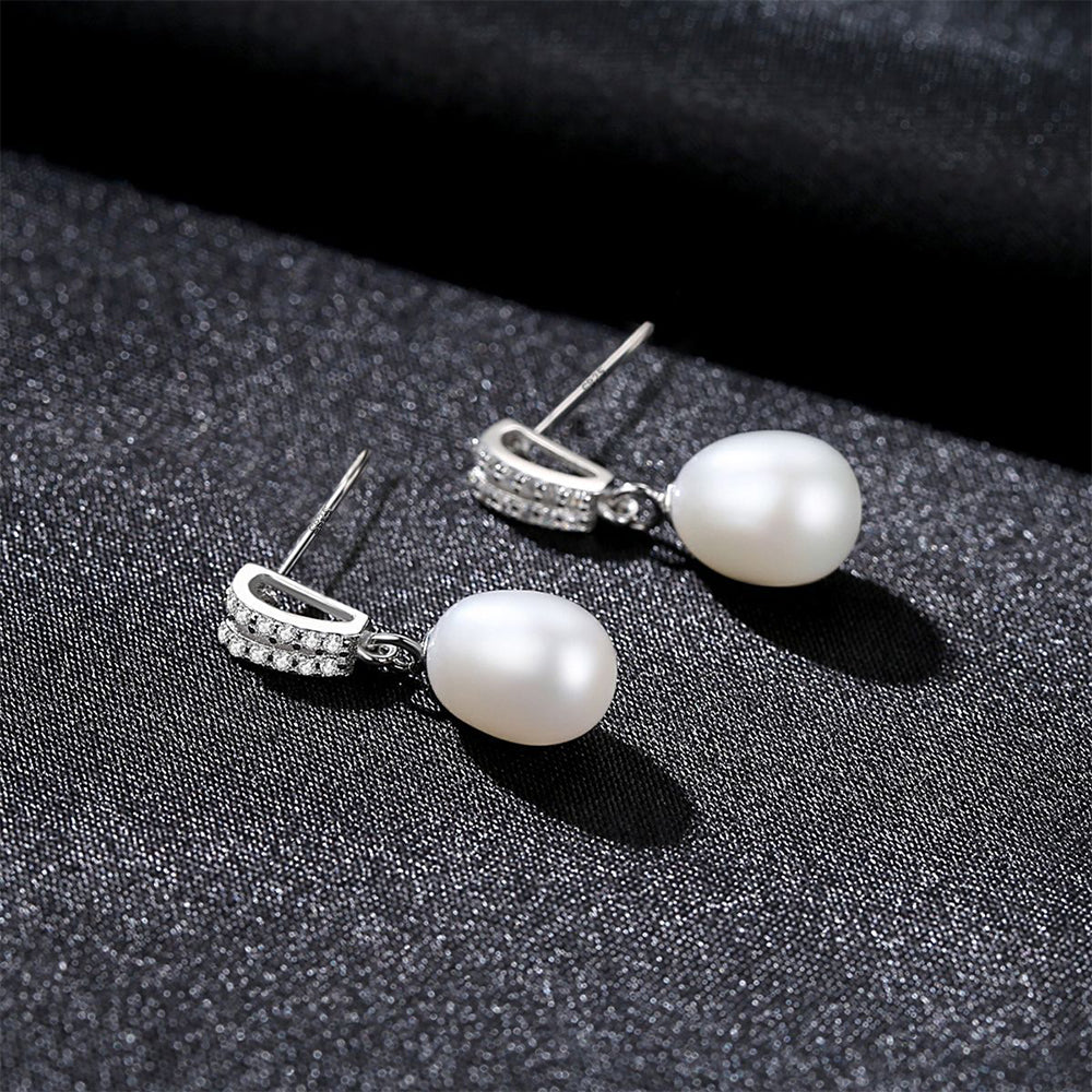 925 Sterling Silver Natural Pearl Drop Earrings Fashion Jewelry Gift for Women Girls