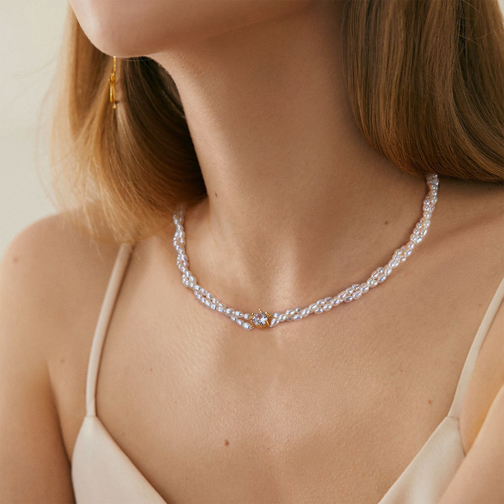 925 Sterling Silver Natural Pearl Necklace Fashion Jewelry Gift for Women Girls