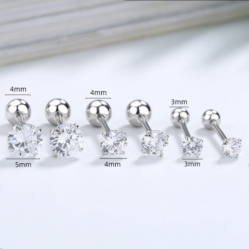 925 Sterling Silver Zircon Screw Back Stud Earrings
