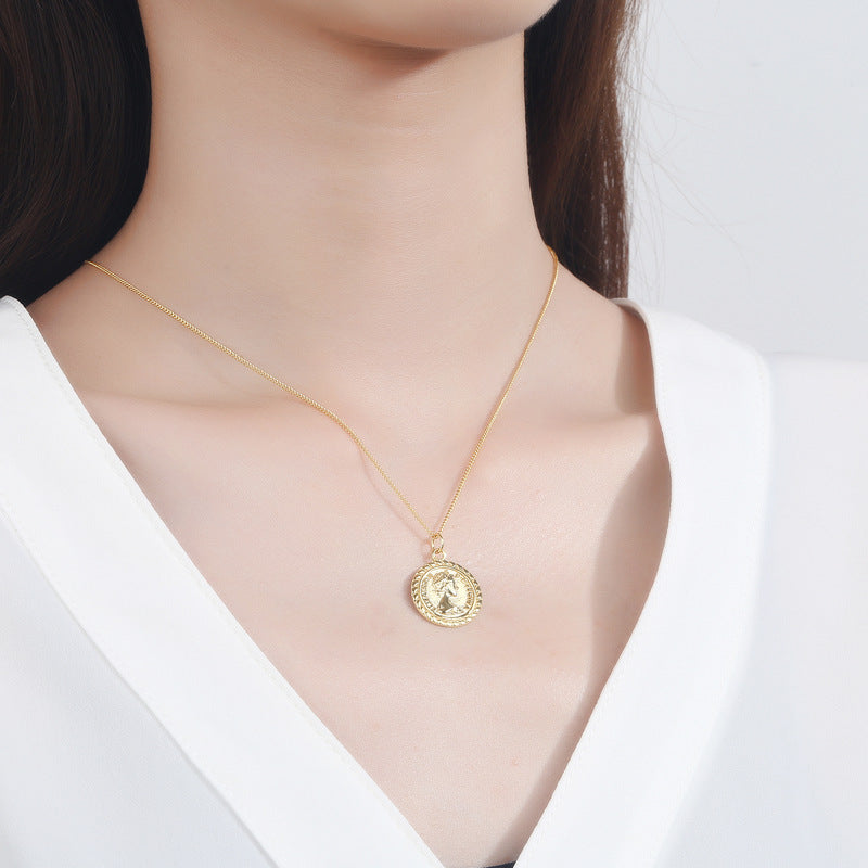 925 Sterling Silver Fashion 18K Gold Plated Coin Necklace