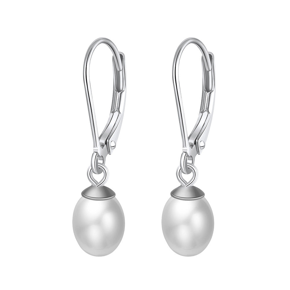 S925 Sterling Silver Leverback Teardrop Pearl Drop Earrings, Smooth Glossy Oval Freshwater Pearl with Classic French Hook Closure