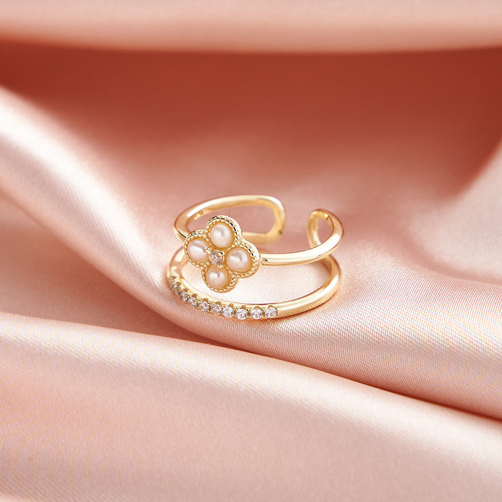 925 Sterling Silver Natural Pearl Ring Fashion Jewelry Gift for Women Girls
