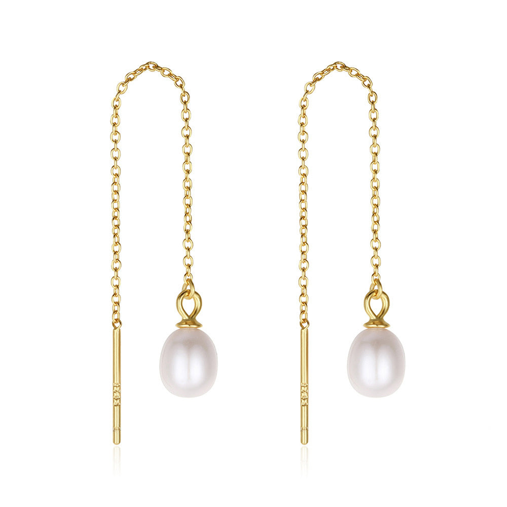 925 Sterling Silver Natural Pearl Earrings Fashion Jewelry Gift for Women Girl