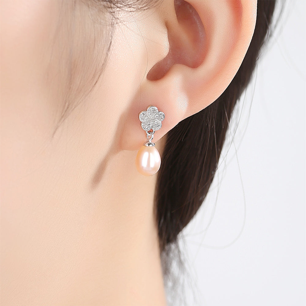 925 Sterling Silver Natural Pearl Drop Earrings Fashion Jewelry Gift for Women Girls