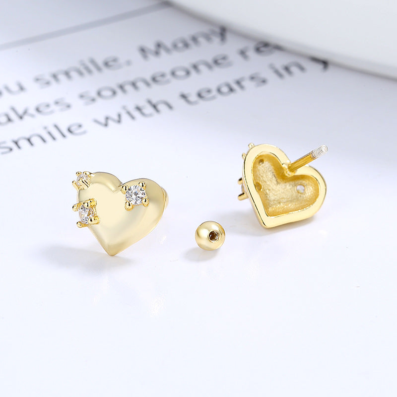 925 Sterling Silver Heart Screw Back Stud Earrings