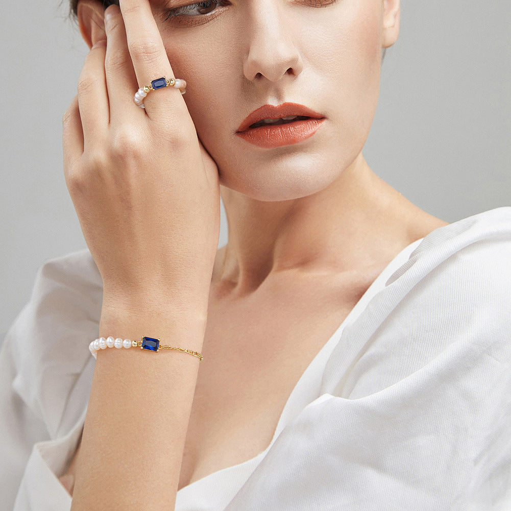 925 Sterling Silver Natural Pearl Ring Fashion Jewelry Gift for Women Girls