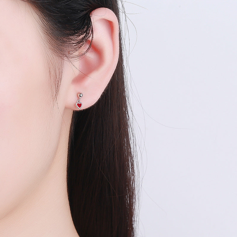 925 Sterling Silver Heart Screw Back Stud Earrings