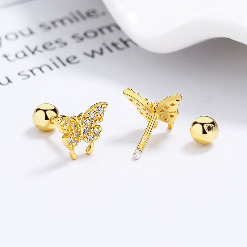 925 Sterling Silver Butterfly Screw Back Stud Earrings