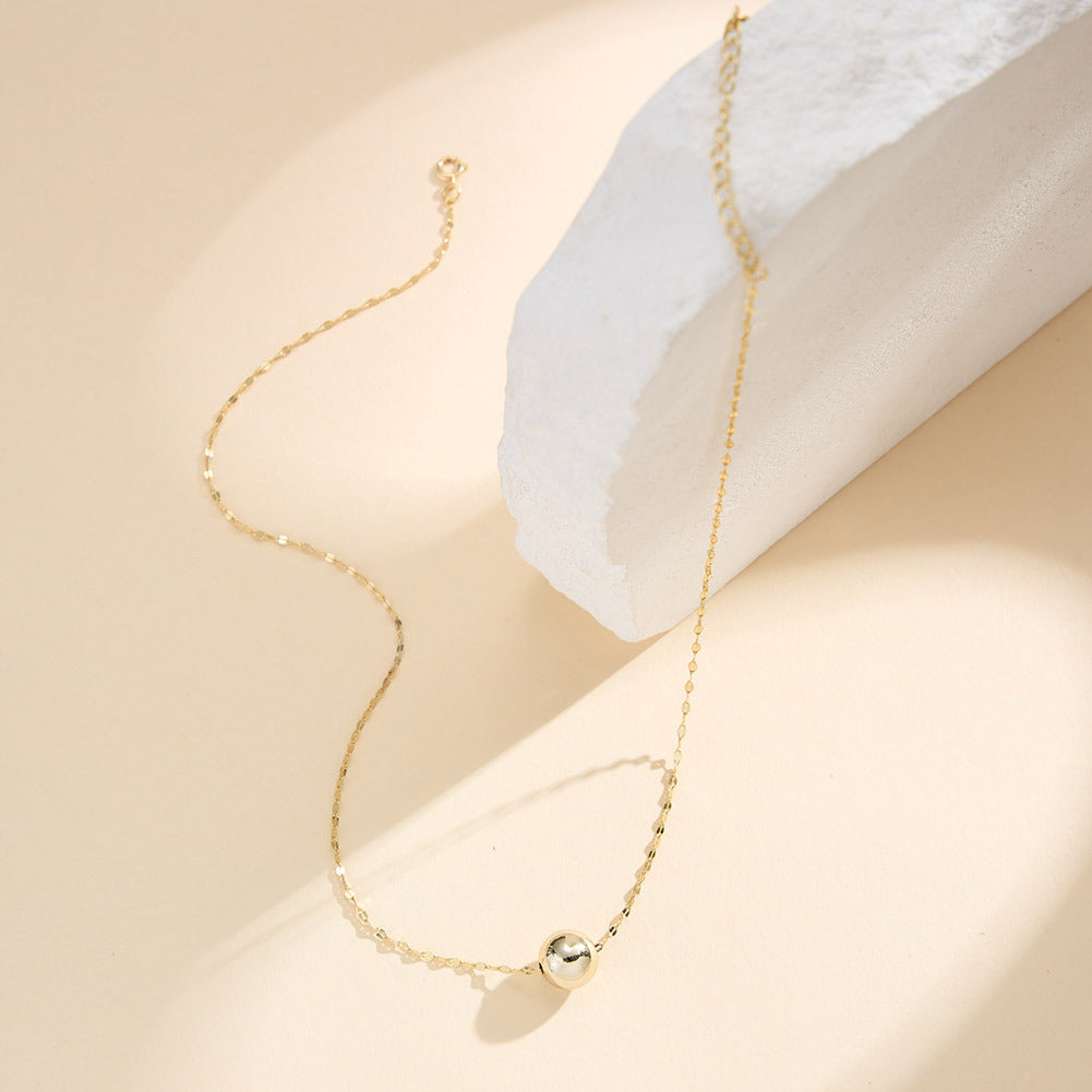 Silver Stainless Steel Single Ball Pendant Necklace, Smooth Round Bead on Delicate Marquise Shape Thin Chain