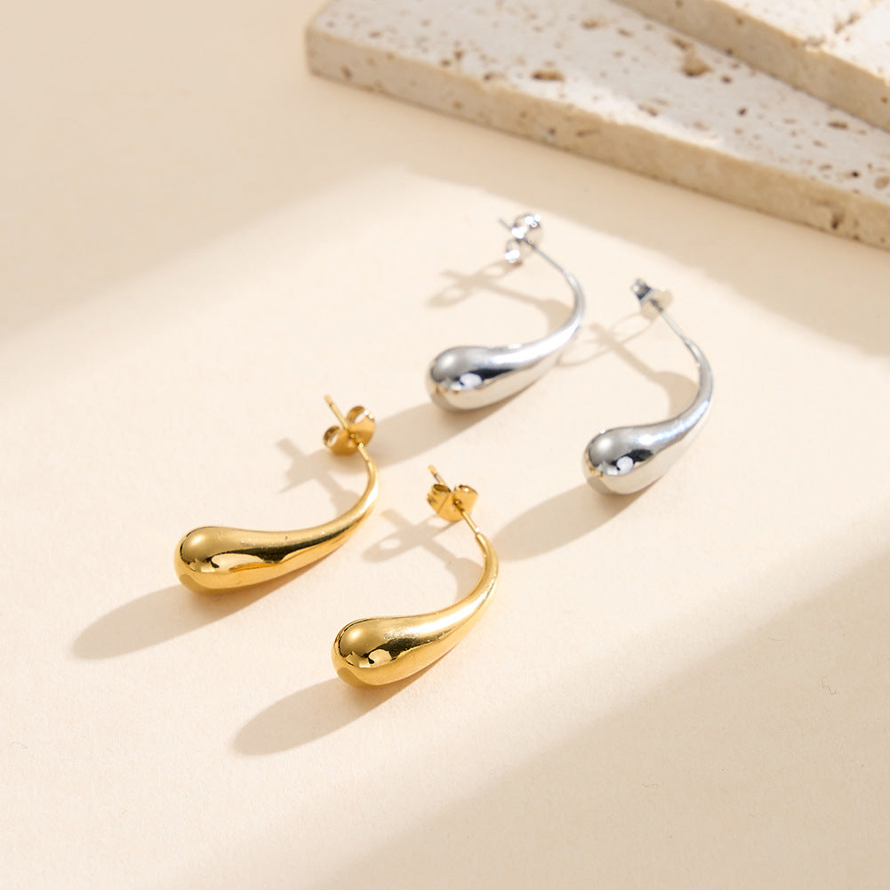 Gold Plated Stainless Steel Polished Solid Teardrop Drop Stud Earrings