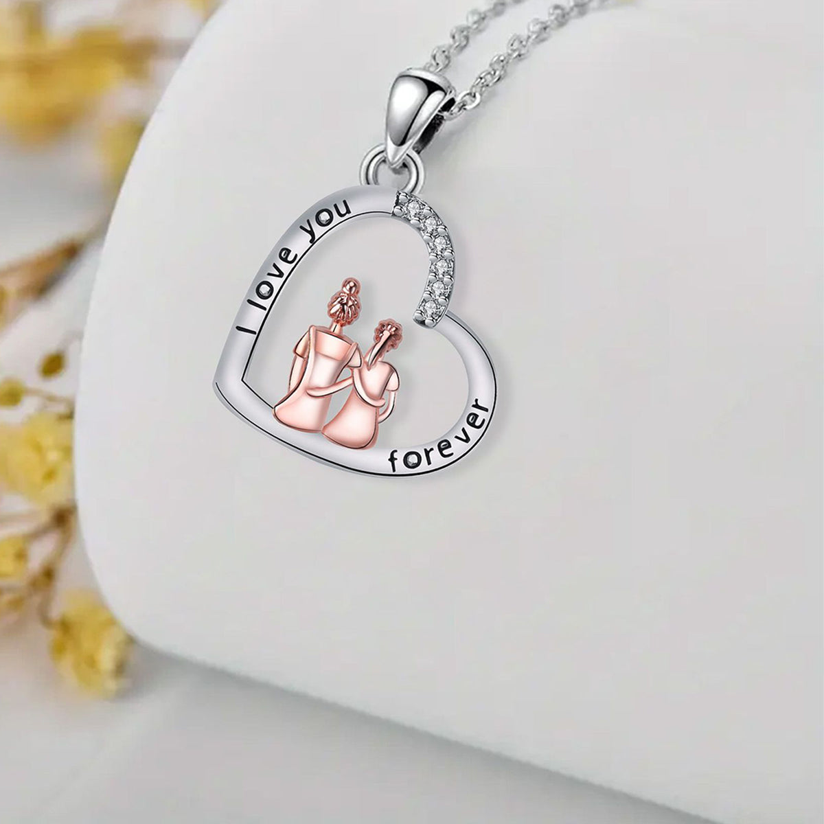 Copper With Silver/Rosegold Plated Heart Pendant Necklace