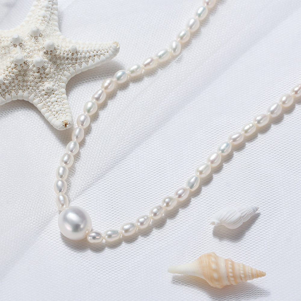 925 Sterling Silver Natural Pearl Necklace Fashion Jewelry Gift for Women Girls