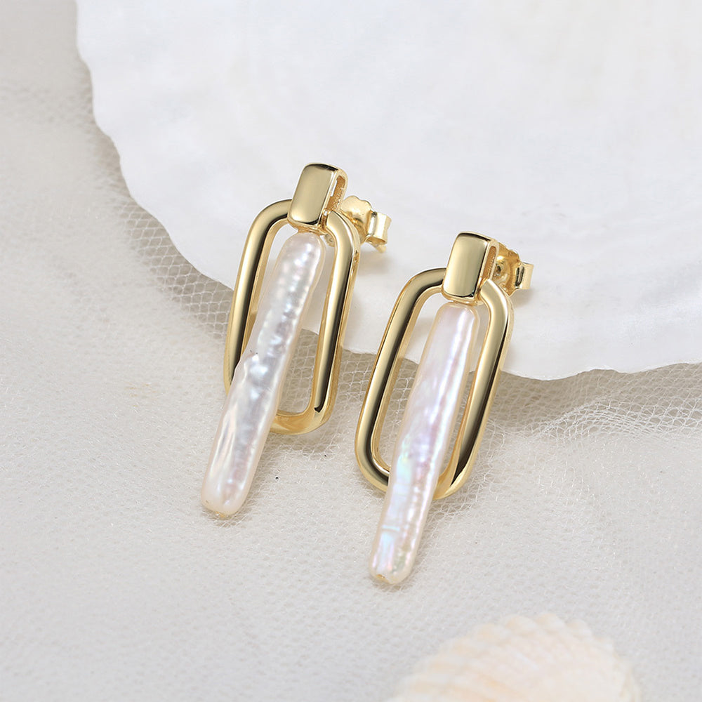 925 Sterling Silver Natural Pearl Earrings Fashion Jewelry Gift for Women Girl
