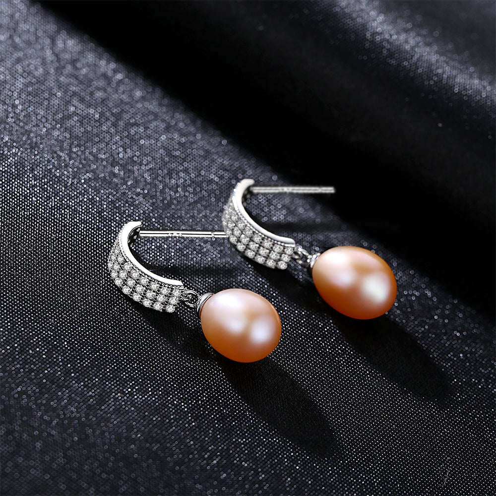 925 Sterling Silver Natural Pearl Drop Earrings Fashion Jewelry Gift for Women Girls