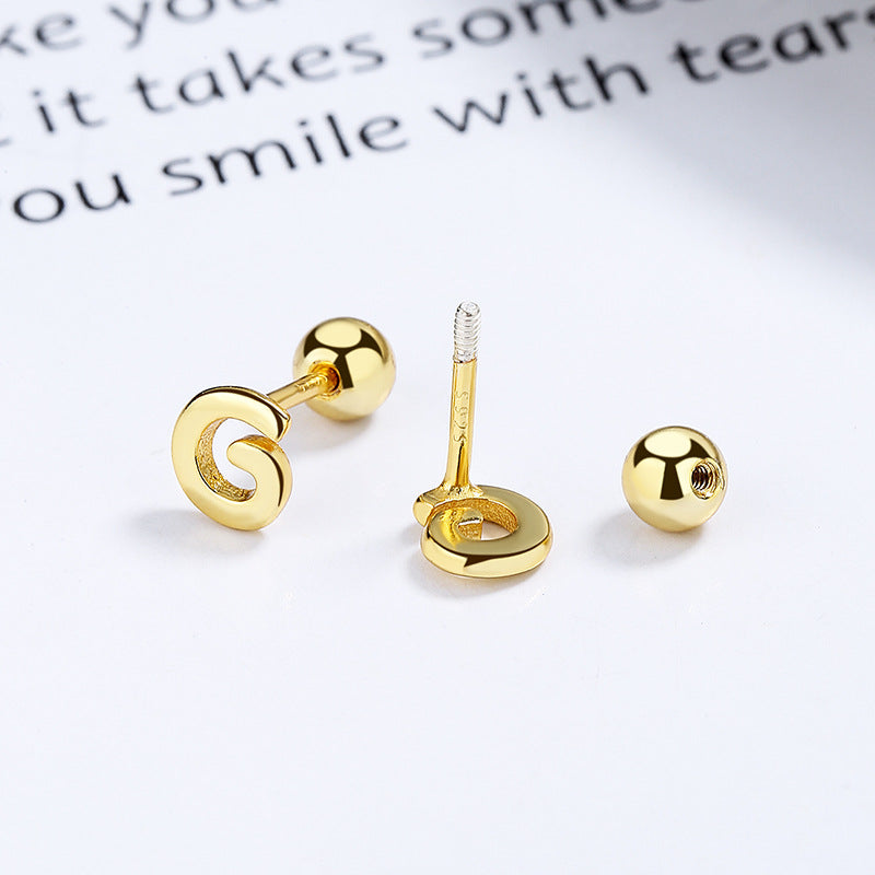 925 Sterling Silver Letter Screw Back Stud Earrings