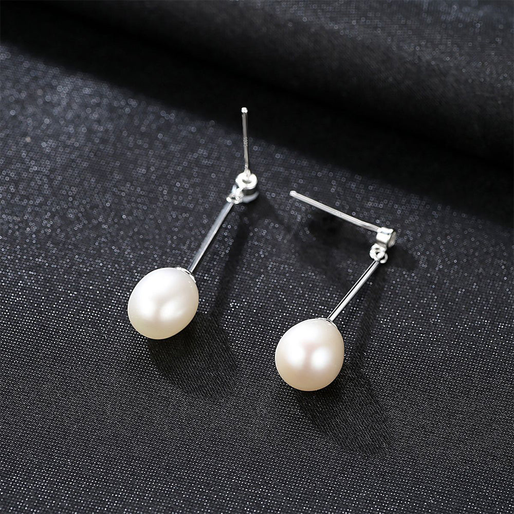 925 Sterling Silver Natural Pearl Long Drop Earrings Fashion Jewelry Gift for Women Girls