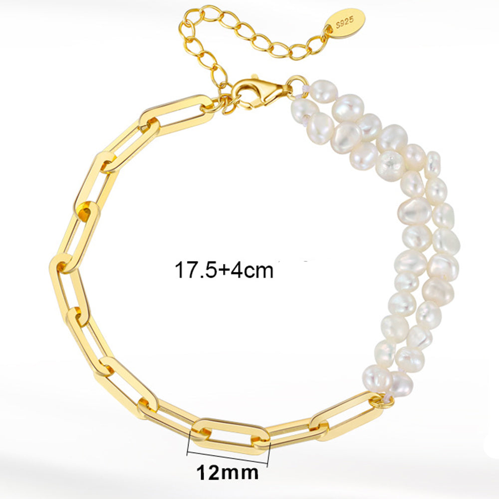 925 Sterling Silver Pearl Bracelet Fashion Jewelry Gift for Women Girls