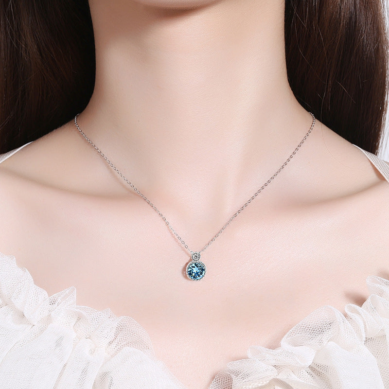 925 Sterling Silver Fashion Blue Zircon Necklace