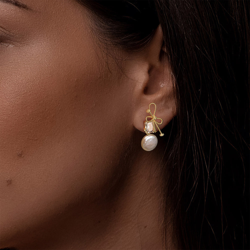 925 Sterling Silver Natural Pearl Earrings Fashion Jewelry Gift for Women Girl