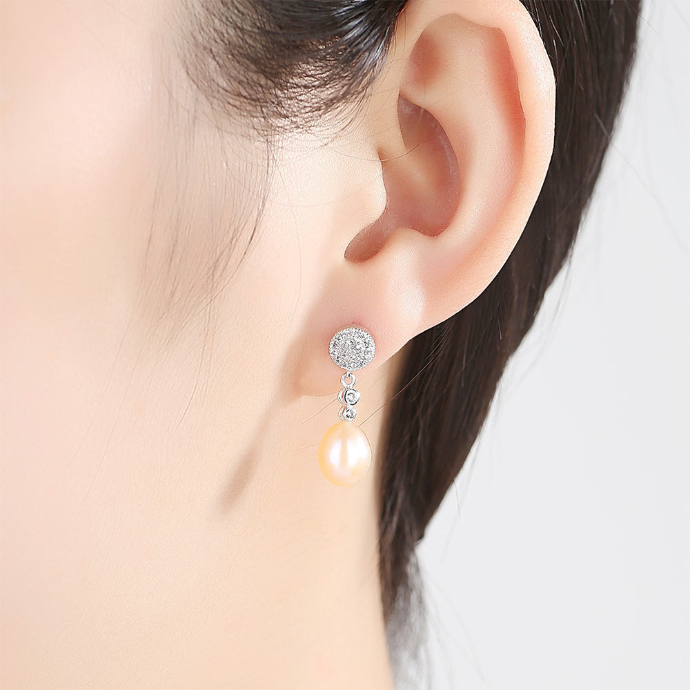 925 Sterling Silver Natural Pearl Drop Earrings Fashion Jewelry Gift for Women Girls