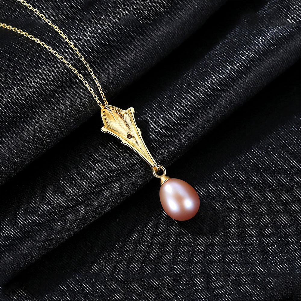 925 Sterling Silver Natural Pearl Drop Necklace Fashion Jewelry Gift for Women Girls