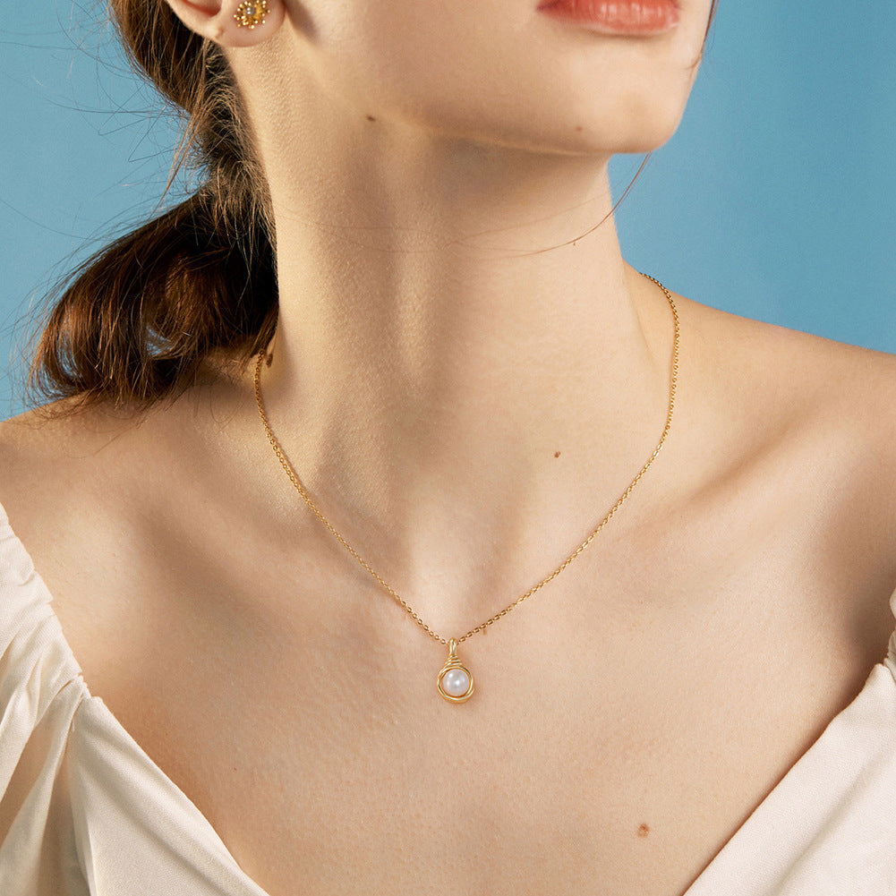925 Sterling Silver Natural Pearl Necklace Fashion Jewelry Gift for Women Girls
