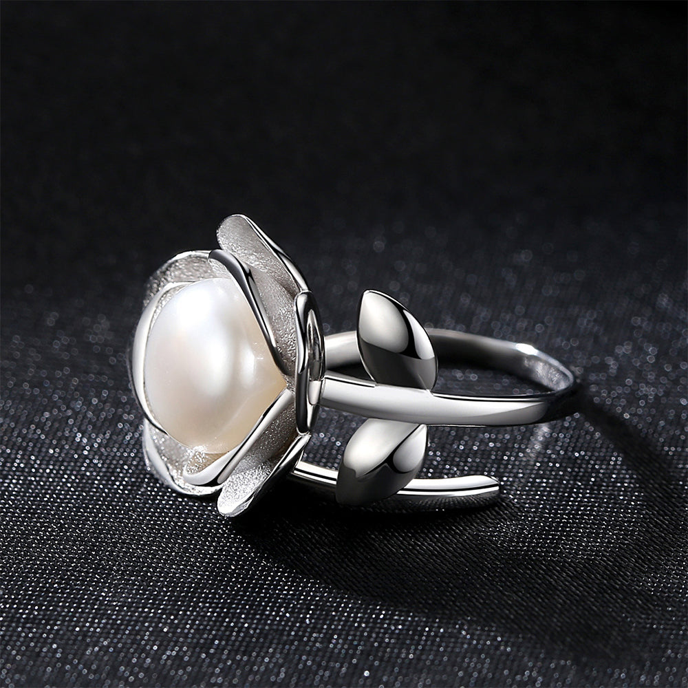 925 Sterling Silver Natural Pearl Ring Fashion Jewelry Gift for Women Girls