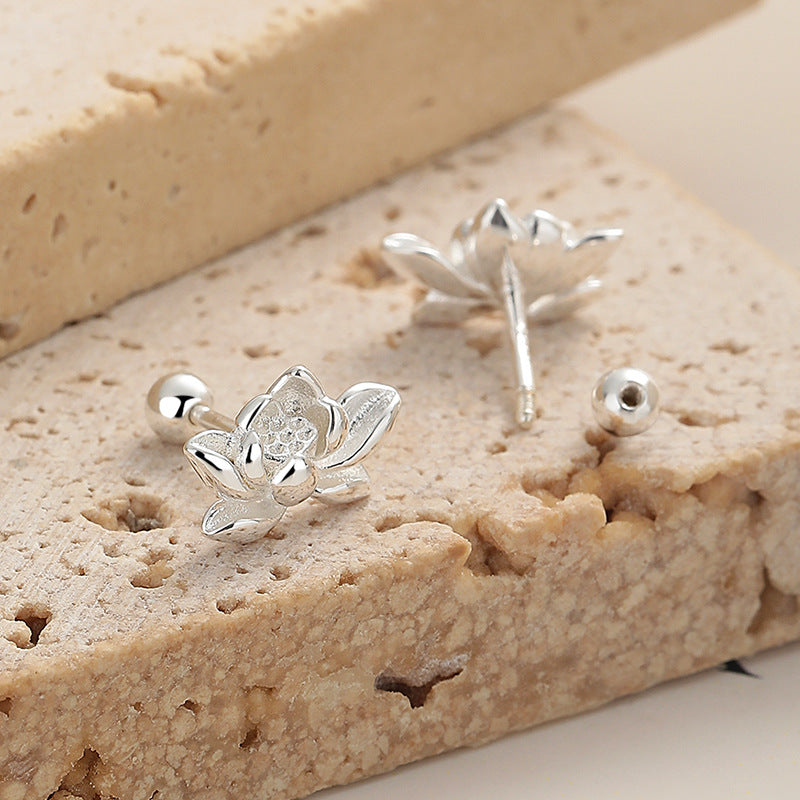 925 Sterling Silver Flower Screwed Earrings