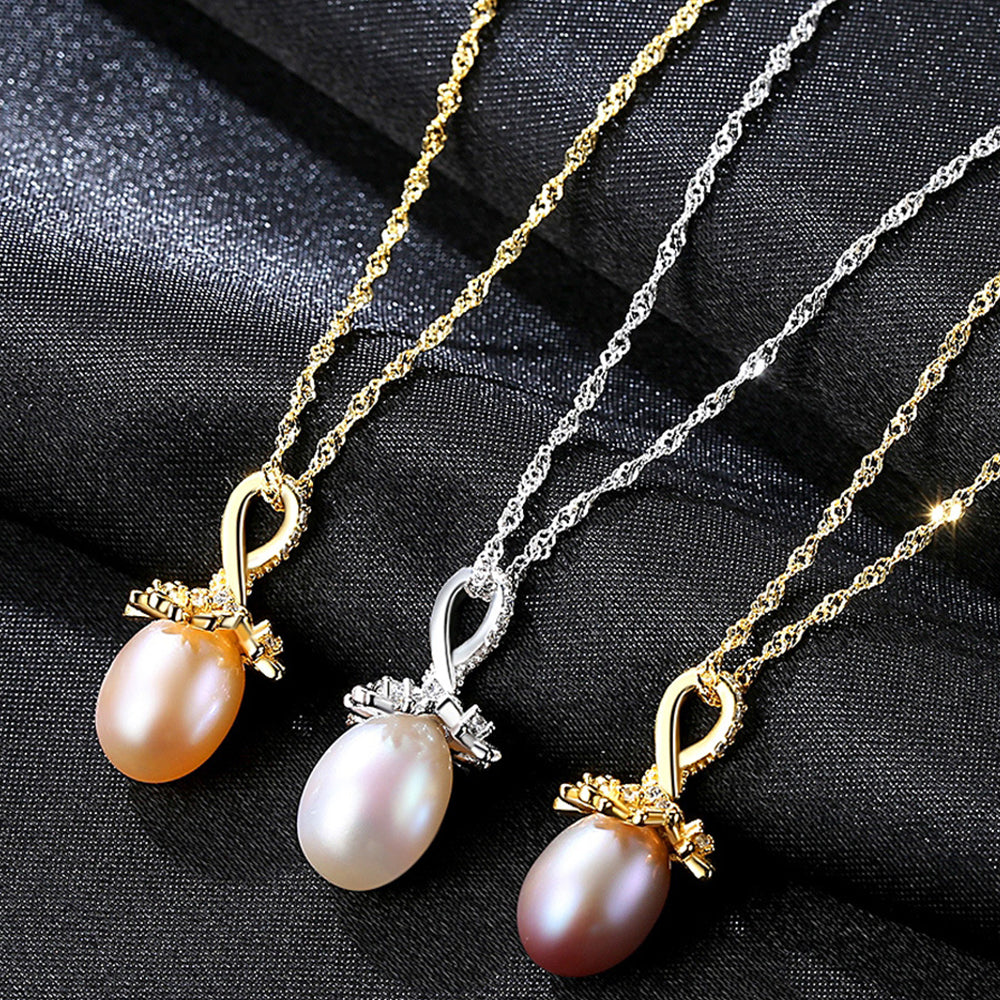 925 Sterling Silver Natural Pearl Drop Necklace Fashion Jewelry Gift for Women Girls