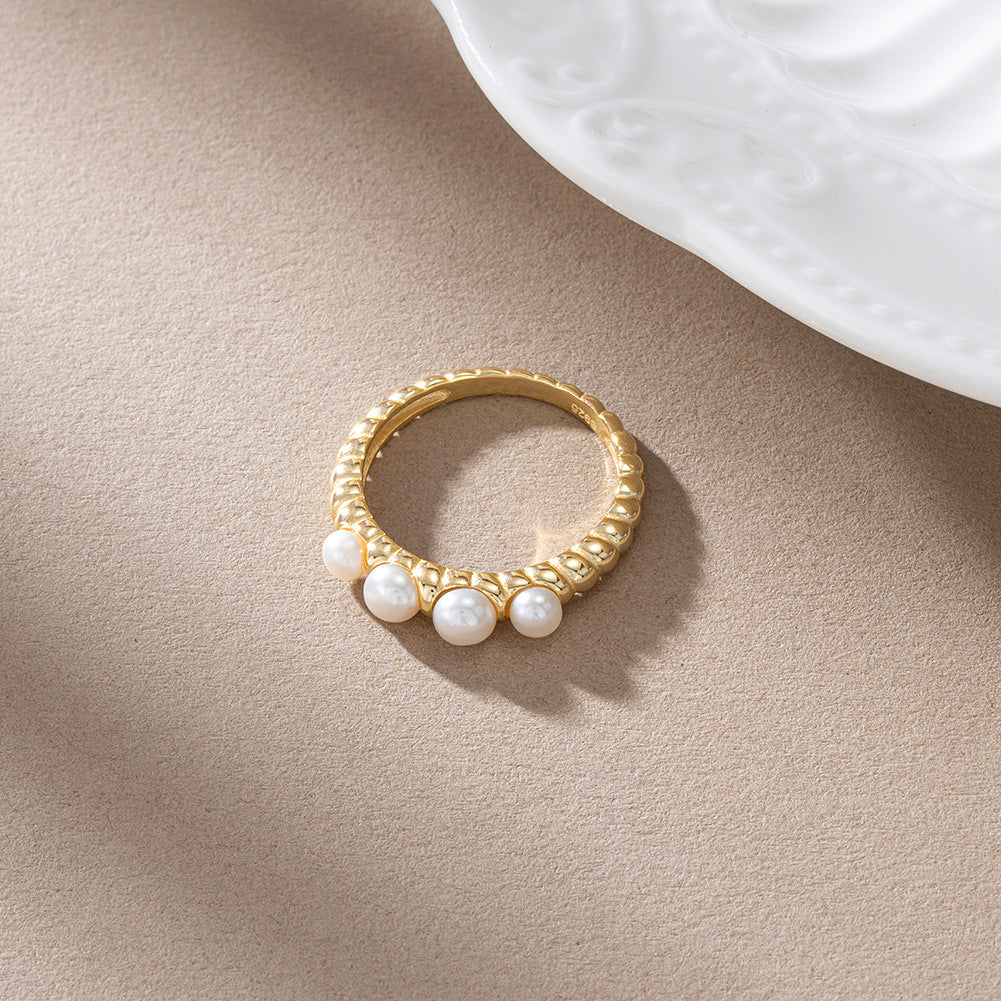 Anillo de perla natural de plata de ley 925, joyería de moda, regalo para mujeres y niñas.