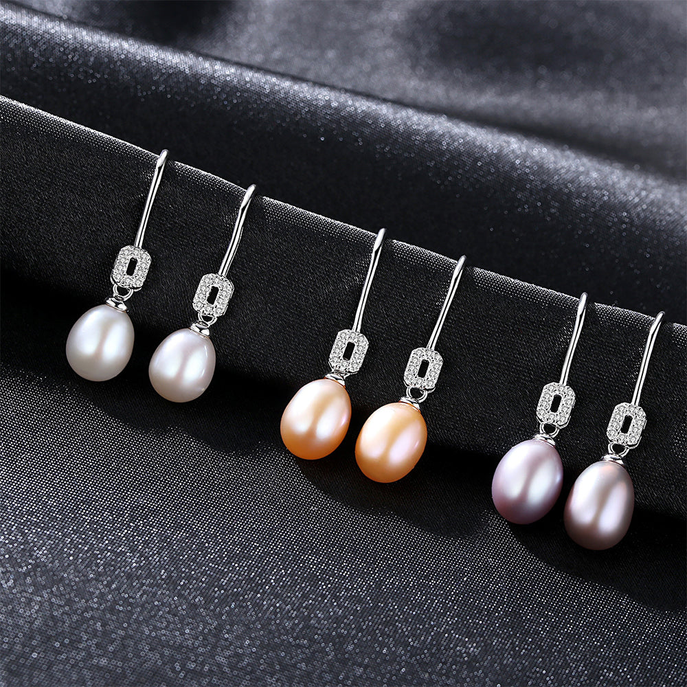 Pendientes de gancho con perla natural de plata de ley 925, joyería de moda, regalo para mujeres y niñas.