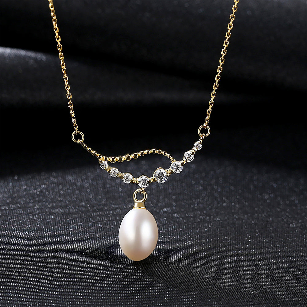 925 Sterling Silver Natural Pearl Drop Necklace Fashion Jewelry Gift for Women Girls