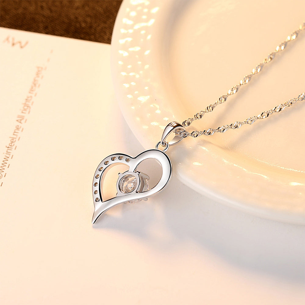 925 Sterling Silver Heart Necklace Fashion Jewelry Gift for Women Girls