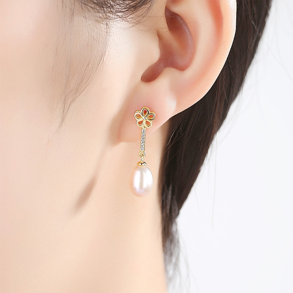 Pendientes colgantes de perla natural de plata de ley 925, joyería de moda, regalo para mujeres y niñas.