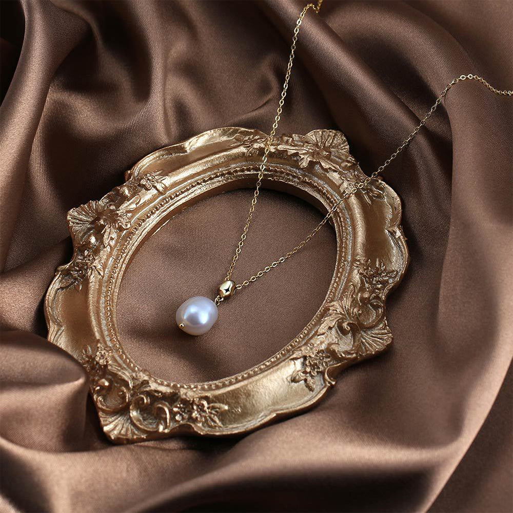 925 Sterling Silver Natural Pearl Necklace Fashion Jewelry Gift for Women Girls