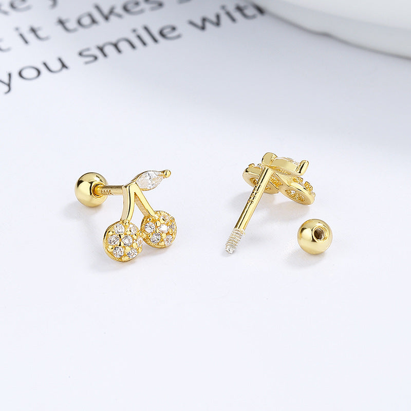 925 Sterling Silver Cherry Screw Back Stud Earrings