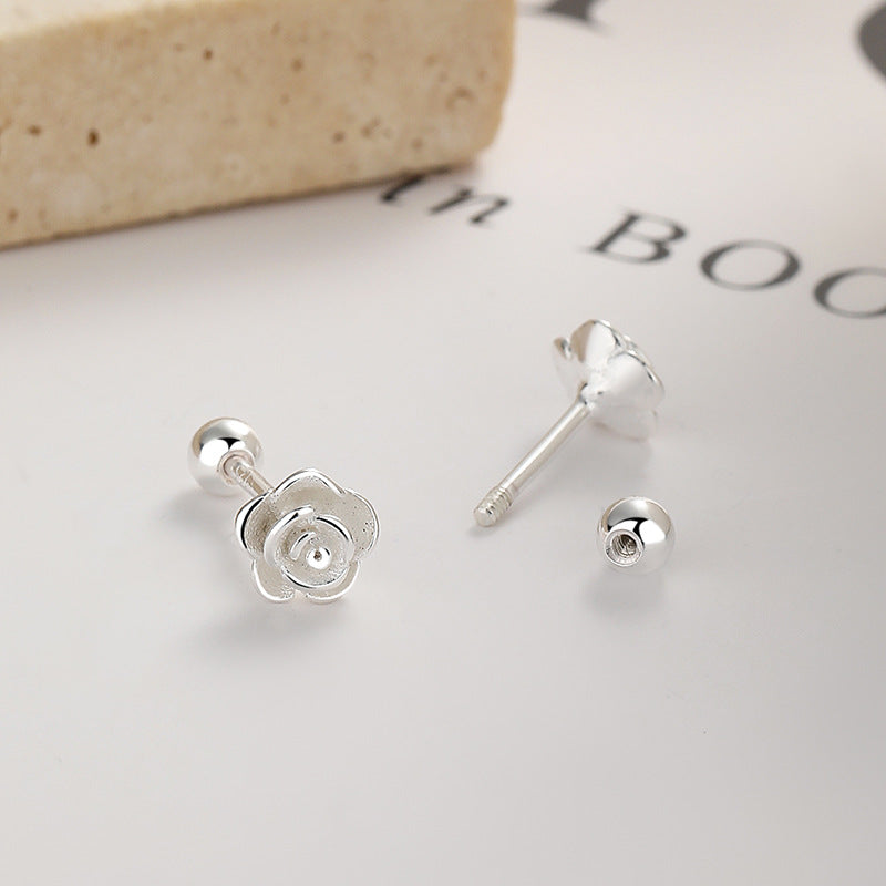 925 Sterling Silver Flower Screwed Earrings