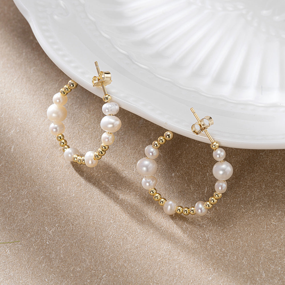 925 Sterling Silver Natural Pearl Earrings Fashion Jewelry Gift for Women Girl