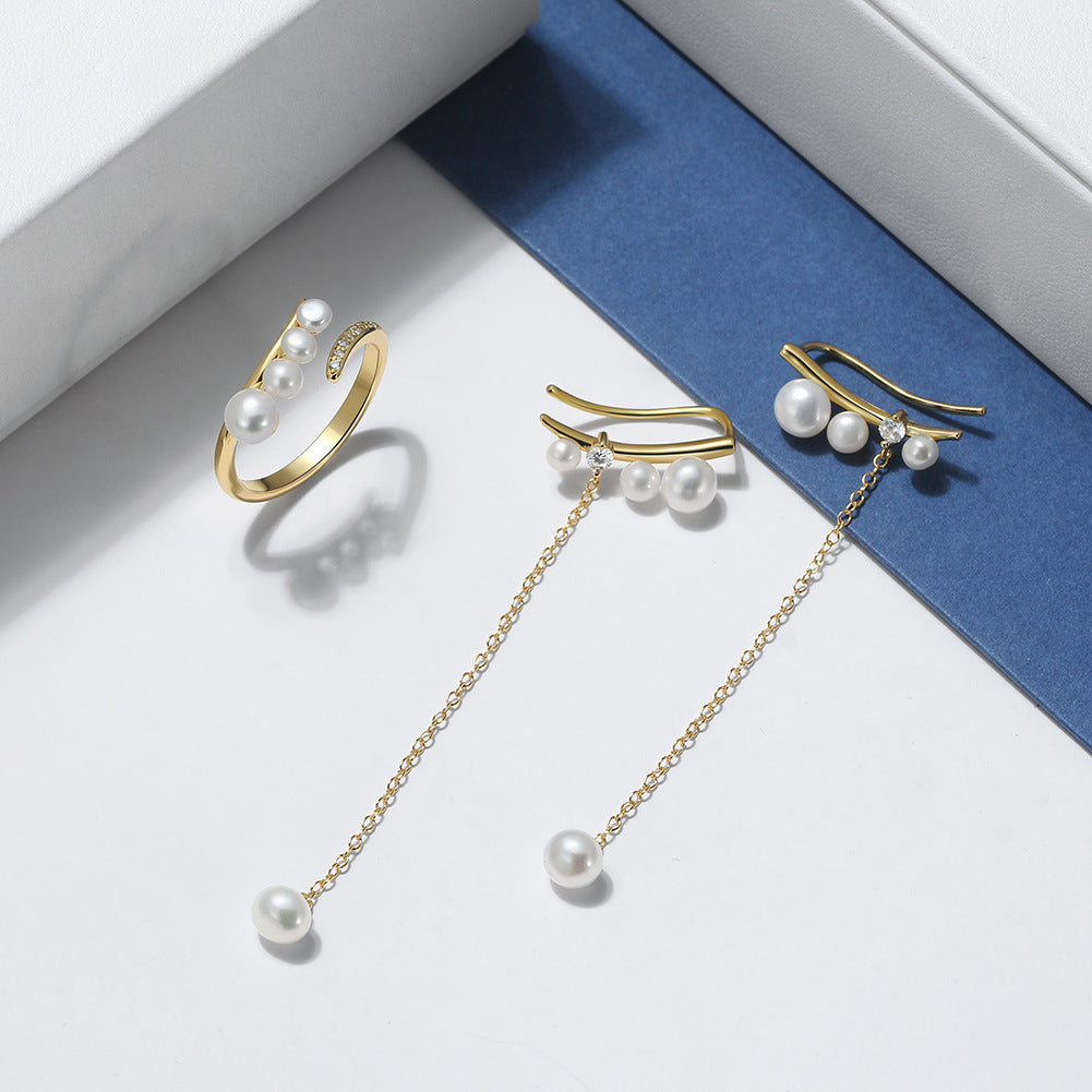 925 Sterling Silver Natural Pearl Earrings Fashion Jewelry Gift for Women Girl