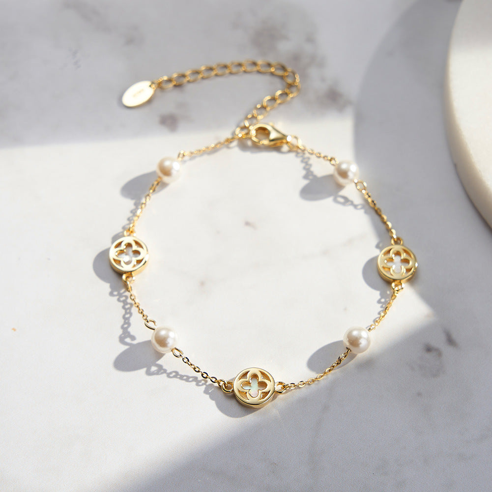 925 Sterling Silver Pearl Bracelet Fashion Jewelry Gift for Women Girls