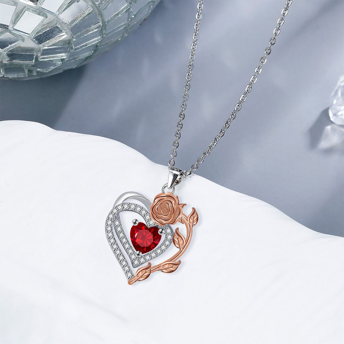 Copper With Silver/Rosegold Plated Heart Pendant Necklace