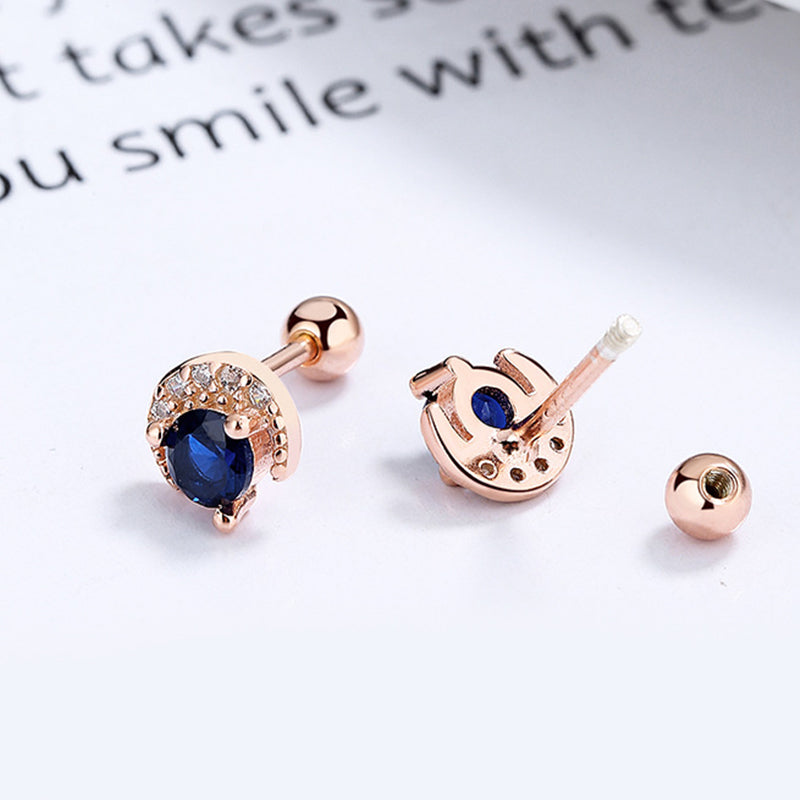 925 Sterling Silver Moon Screw Back Stud Earrings