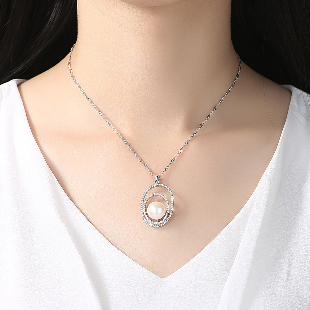 925 Sterling Silver Natural Pearl Drop Necklace Fashion Jewelry Gift for Women Girls