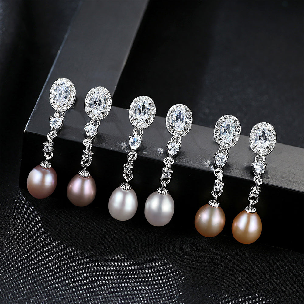 925 Sterling Silver Natural Pearl Drop Earrings Fashion Jewelry Gift for Women Girls
