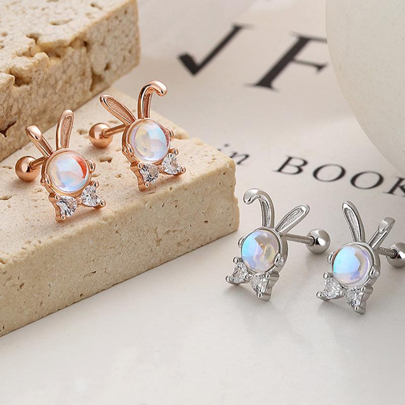 925 Sterling Silver Rabbit Screw Back Stud Earrings